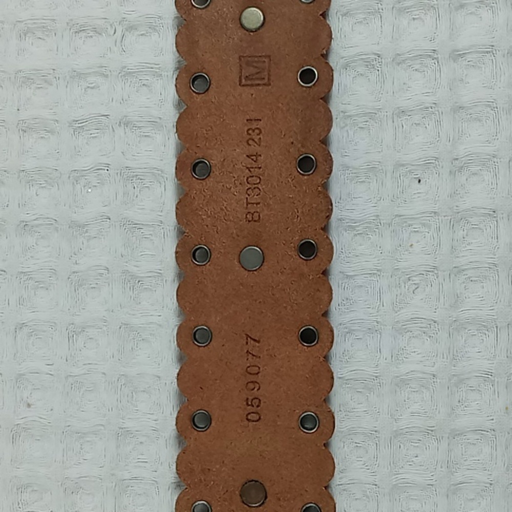 Fossil Brown Leather Belt With Coin Details Scalloped Edges And Grommets Size M - Picture 10 of 14